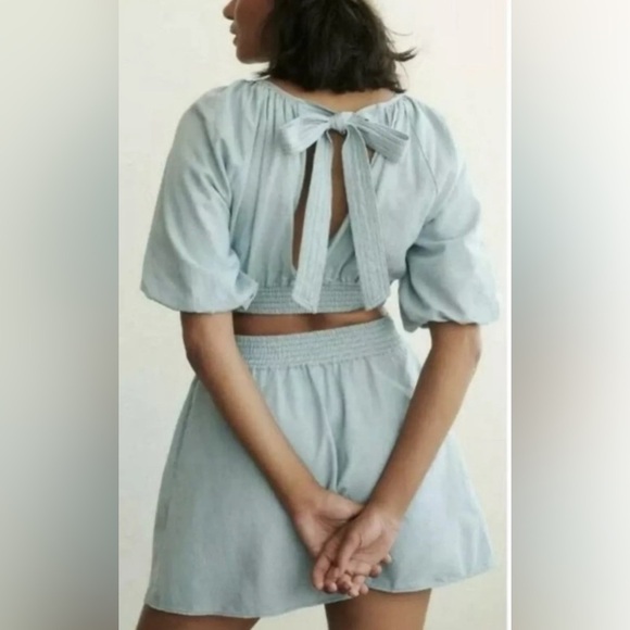 Anthropologie Love The Label Puff Sleeve Open Back Minidress Size XS H34 - Picture 4 of 16